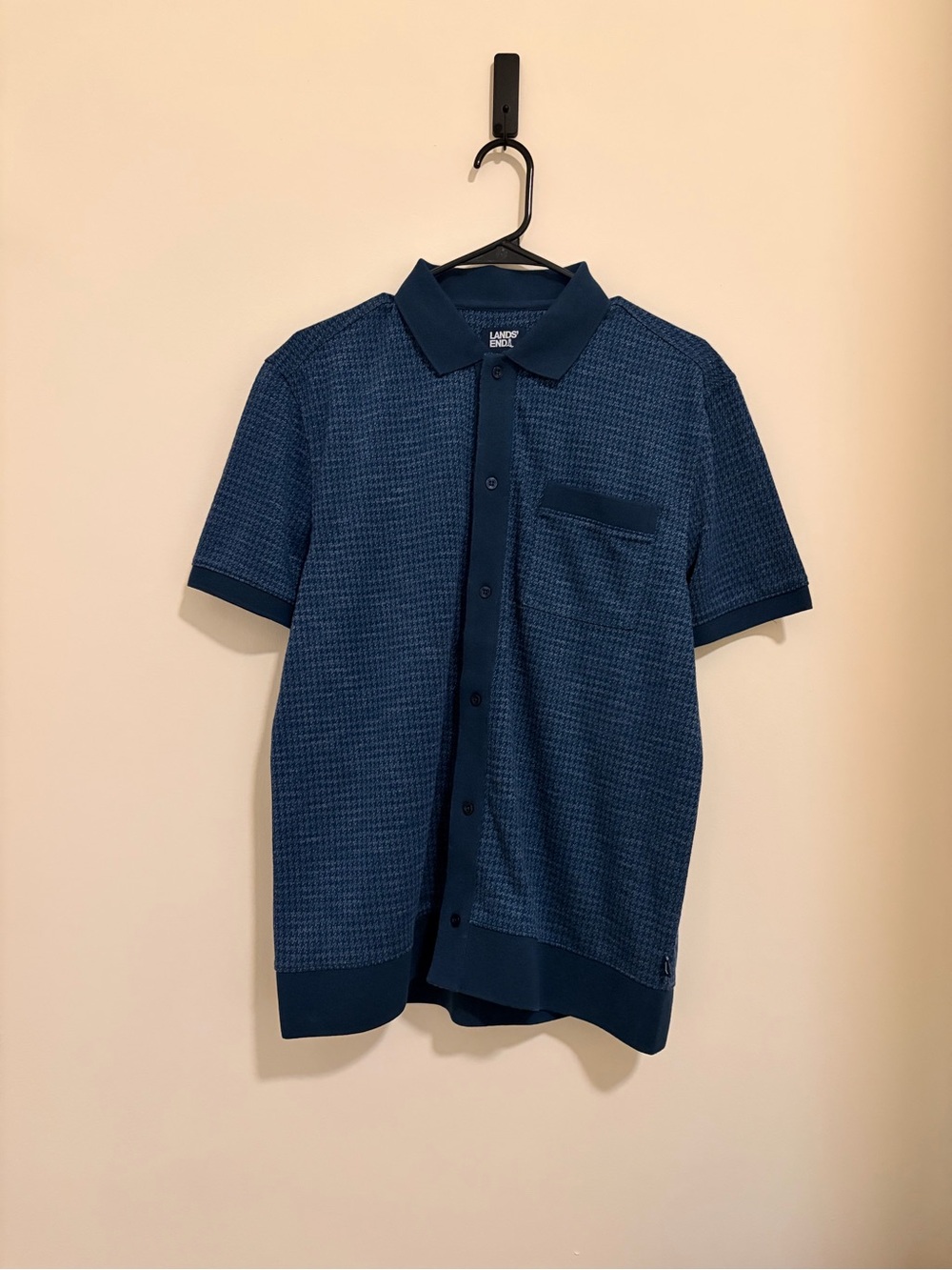 Lands' End Men's Dark Blue Textured Short-Sleeve Polo